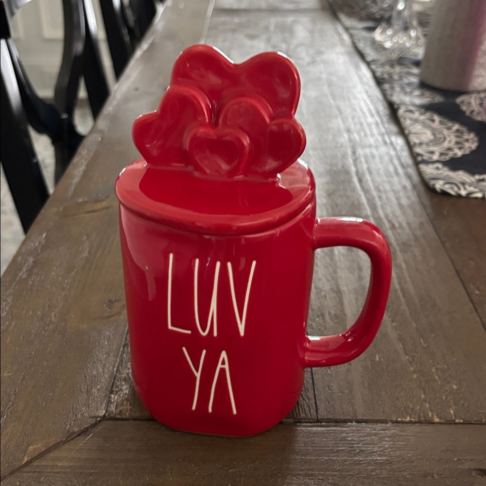 Rae Dunn Luv Ya Red Mug with Lid perfect for Valentine’s Day Artisan Collection